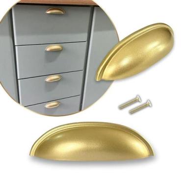 Imagem de 1 Puxador Concha Dourado Fosco Para Gaveta, Armário, Móveis - Compras 