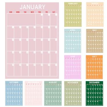 Imagem de Calendário de parede anual 2026, calendário mensal grande para parede, 12 meses, páginas individuais A3, agenda de parede vertical para todo o ano, 30 cm x 43 cm, combinação multicolorida