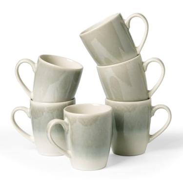 Imagem de famiware Conjunto de canecas de café, conjunto de 6 canecas de 370 ml, copos de grés para latte, chá quente, mocha, cacau, cappuccino, seguro para micro-ondas e lava-louças, série Glacier, verde