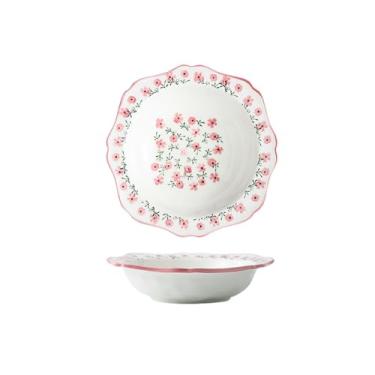 Imagem de Prato de sopa floral pequeno rosa de 23 cm prato de salada de frutas de cerâmica japonesa - rosa