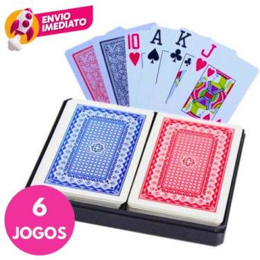 Imagem de Kit 06 Baralho Duplo Profissional Jogo 108 Cartas 100% Plástico Com Es