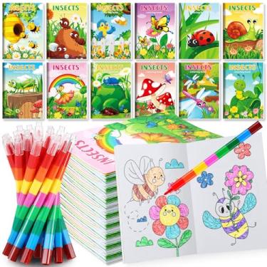 Imagem de BenLouis 12 Insects Mini Coloring Books Kids with 12 Stacking Crayons Spring Bugs Party Favors Small Activity Books Bulk for Kids Butterfly Bee Party Gift Goodie Bag Stuffers