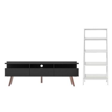 Imagem de Rack para até 65 Polegadas Estante Escada Preto branco - MADESA