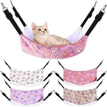 Imagem de Geelin 4 pçs rede suspensa para gatos cama gaiola para animais de estimação cama confortável com tiras ajustáveis e ganchos dupla face macia de pelúcia para gatos cobaia coelho animais (pata, 20 x 24 polegadas)
