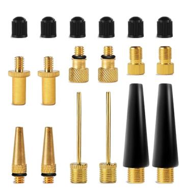 Imagem de Kit adaptador de válvula de bicicleta (pacote com 10 válvulas + 6 tampas + 2 agulhas de bomba de esfera) - Válvula Presta, válvula Dunlop, adaptadores de bicicleta de válvula Schrader - Agulha de inflação de bola esportiva - da Mobi Lock