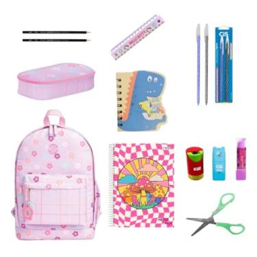Imagem de Kit Material Escolar Volta as Aulas Aluno Colorido com 13 Itens com Mochila Estojo Tilibra Caneta