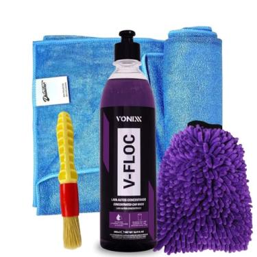 Imagem de Vonixx Kit Lavagem Automotiva, V-Floc 500ml, Toalha de Secagem, Luva de Microfibra, Pincel para Detalhamento