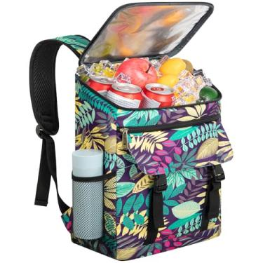 Imagem de Mochila térmica térmica macia à prova de vazamento, 30 latas, refrigeradora, portátil, piquenique, acampamento, praia, caminhadas, churrasco, almoço para homens e mulheres - flores de folhas