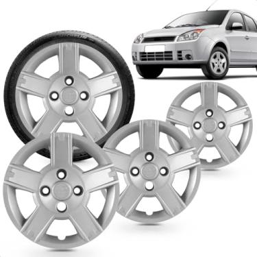 Imagem de Kit 4 Calotas Fiesta Hatch Sedan 08 A 10 Aro 14 Prata Cubo Baixo Grid