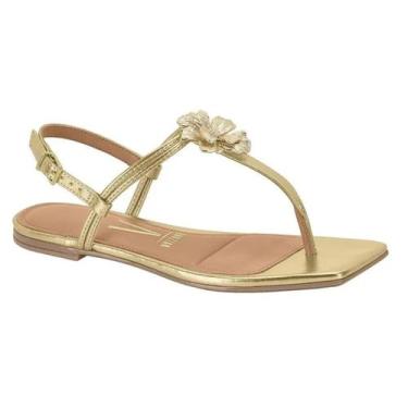 Imagem de Sandália Rasteira Vizzano Casual Com Flor Feminina Dourada, Dourado, 3