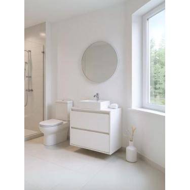 Imagem de Gabinete para Banheiro com Cuba e Espelho Redondo 80cm Mdf Branco Duba