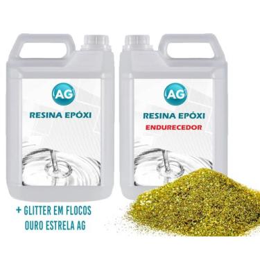 Imagem de Resina Epóxi 1KG + Glitter em Floco Ouro Estrela AG - Resinas ag