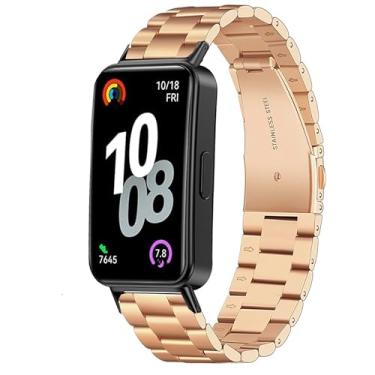 Imagem de Lamshaw Compatível com pulseiras HUAWEI Band 10, pulseiras de substituição de metal de aço inoxidável compatíveis com HUAWEI Band 10, 9, 8 (ouro rosa)