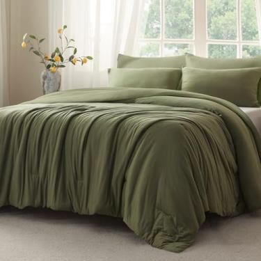 Imagem de Voguease Jogo de cama king size, edredom de malha de jérsei ultramacio de luxo, verde-oliva, leve, alternativo, para todas as estações, conjunto de cama de 3 peças