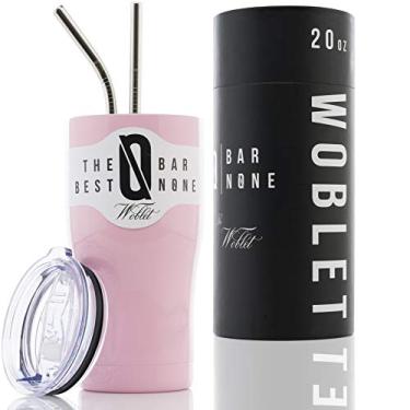 Imagem de BAR NONE Woblet | Copo de aço inoxidável de 590 ml com isolamento a vácuo, copo de café Rambler de parede dupla, caneca de café isolada de aço inoxidável com tampa, 2 canudos, caixa de presente (rosa