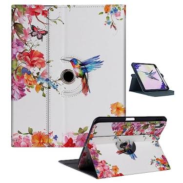 Imagem de FamillCase Capa para iPad Air 5ª geração, capa inteligente rotativa de 360 graus para iPad Air 4ª geração com suporte de lápis, suporte Touch ID e carregamento de iPad 2nd Pencil - flores e beija-flor