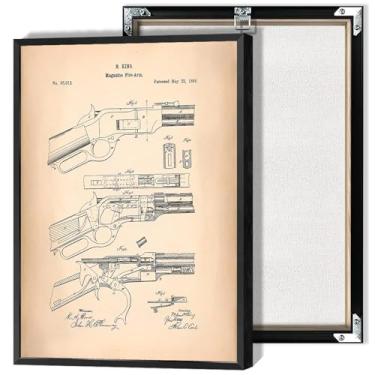 Imagem de Pôster vintage de patente de espingarda antiga arte de parede em tela de munição de arma de fogo exclusiva chique antiga pinturas para sala de estar quarto escritório estudo decoração de parede 30 x