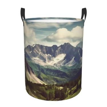 Imagem de Cesto de lavanderia com paisagem montanhosa, dobrável, impermeável, cesto de armazenamento de roupas com alças, pano Oxford, organizador de brinquedos, cesta para banheiro, lavanderia, quarto, pequeno