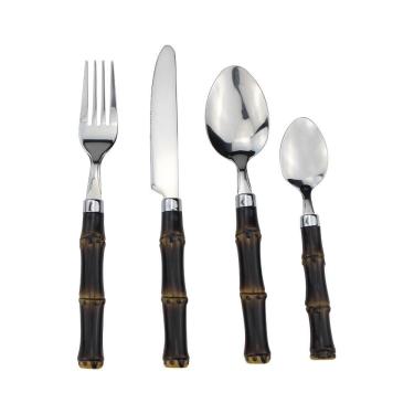 Imagem de Faqueiro 24 peças Dynasty em Aço Inox Cabo em Polipropileno Estilo Bambu Escuro