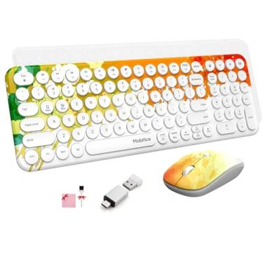 Imagem de Mobifice Combo de teclado e mouse sem fio de 2,4 G, fino, sem fio, compacto, silencioso, retrô, para computador, laptop, Windows, Mac, Microsoft, tablets (tinta laranja)
