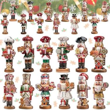 Imagem de Barydat 36 peças de enfeites de Natal para árvore quebra-nozes de madeira homem de gengibre boneco de neve decoração de Natal de porcelana azul e branca enfeites de pendurar para artesanato de árvore