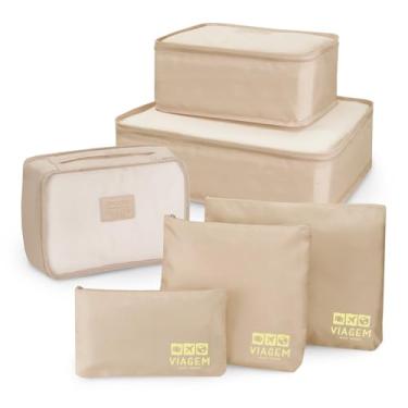Imagem de Kit Organizador de Malas de 6 Peças Viagem Poliéster Bege - Jacki Design