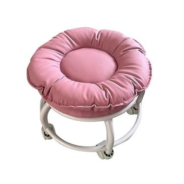 Imagem de IEUDNS Banco giratório baixo com rodinhas 360°, banco para tarefas domésticas, baixo ruído, resistente, pequeno, cadeira giratória para crianças, para sala, Rosa