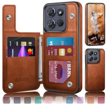 Imagem de DJDUCK Capa carteira projetada para Moto G Power/Play 2025 com suporte para cartão, [capa de fecho magnético] [proteção de couro com bloqueio de RFID] à prova de choque feminino e masculino para Moto