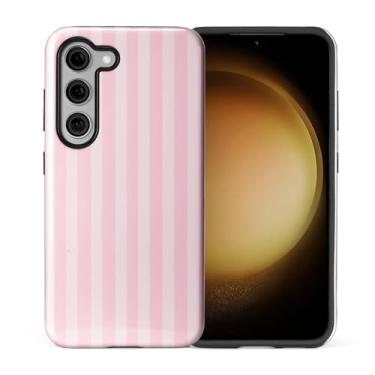 Imagem de WANKBLC Capa brilhante compatível com Samsung Galaxy S23 para meninas e meninos, design de corpo inteiro, silicone macio, proteção contra arranhões, estampa louca, creme e listras rosa, linha vertical