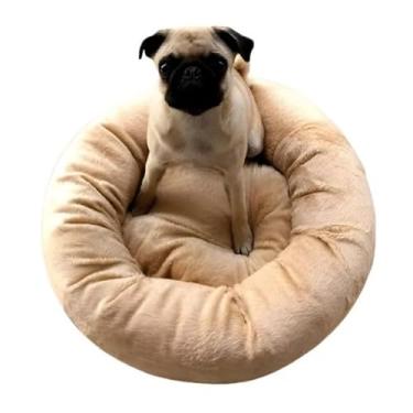 Imagem de Caminha De Pelúcia Pet Redonda Para Cachorros e Gatos 50x50 cm Macia Impermeável - Bege