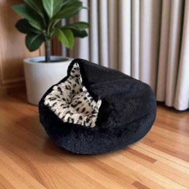 Imagem de CAMINHA PET NUVEM COBERTA G FECHADA CAMA PLUSH CASINHA TOCA FORMATO DONUT ROSQUINHA REDONDA NINHO CASA PELUCIA FUNDO ANTIDERRAPANTE PET CACHORROS E GATOS 60CM (ONÇA)