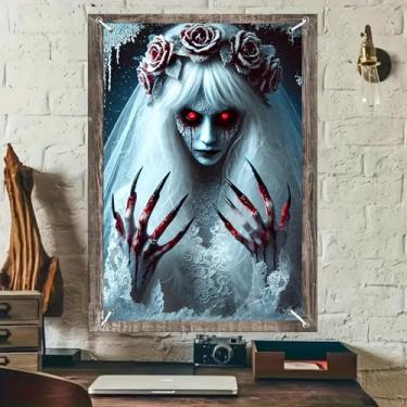 Imagem de BlissYard Capa de janela de Halloween assustadora com vários esqueletos, janela assombrada, 79 x 123 cm, figuras assustadoras, teias de aranha, faixa de cripta escura, decoração de janela de