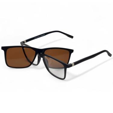 Imagem de ÓCULOS DE SOL SOLON GLASSES CLIP ON MARROM COM PROTEÇÃO UV400 POLARIZADO + CASE RIGIDA + FLANELA + LIMPA LENTES