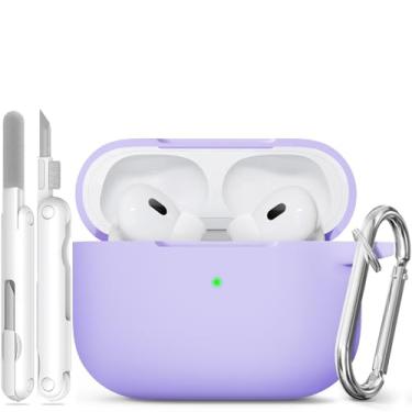 Imagem de Capa para Airpods Pro 2 com limpeza e chaveiro, capa de silicone macio Ekoonpft (roxo, Airpods Pro 1ª/2ª)