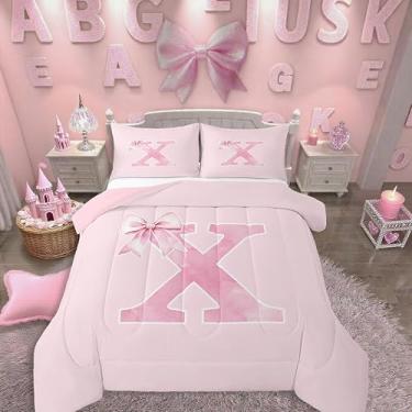 Imagem de Erosebridal Jogo de cama solteiro com laço fofo, laço monogramado, presente para meninas e mulheres, colcha exclusiva personalizada com letra X para crianças, adolescentes, decoração de quarto de