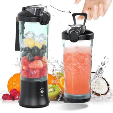 Imagem de DENOKIN Liquidificador portátil de 590 ml, liquidificador de tamanho pessoal sem fio para shakes e smoothies com 6 lâminas, pequeno liquidificador para cozinha, casa, viagem