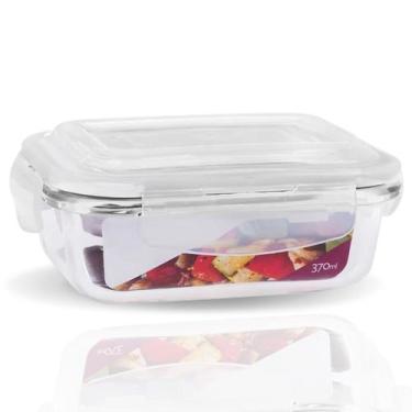 Imagem de Kit 4 Potes Hermético Marmita 4 Travas Vidro Quadrado 370ml - Belakaza
