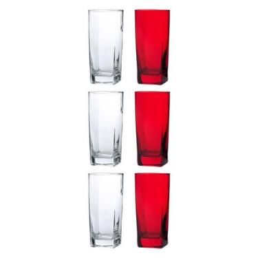 Imagem de Kit Copos de Vidro 320ml 3 Vermelho / 3 Transparente Texas - PRATICASA