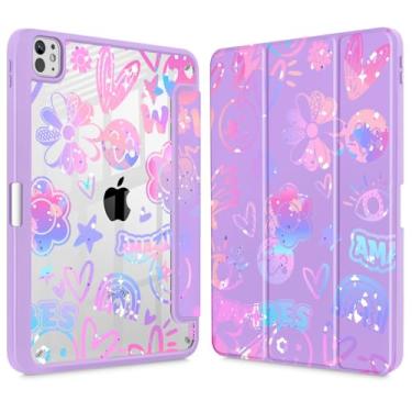 Imagem de Tuiklol Capa para iPad Pro de 11 polegadas (M4) 2024 5ª geração, porta-lápis embutido com proteção traseira transparente, suporte de três dobras, hibernar/despertar automático, modelo A2836/A2837