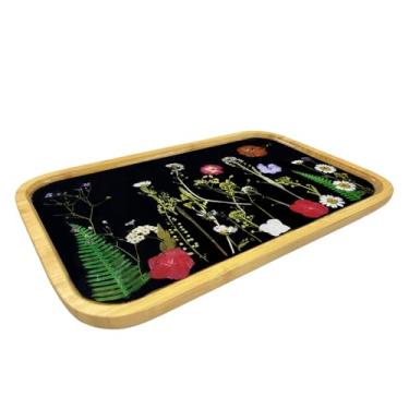 Imagem de Travessas de servir retangulares – Bandeja de flores de resina e bambu natural com flores reais embutidas
