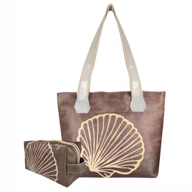 Imagem de Bolsa Feminina Praia Com Relevo 3D Necessaire Concha Marrom Magicc BN-246