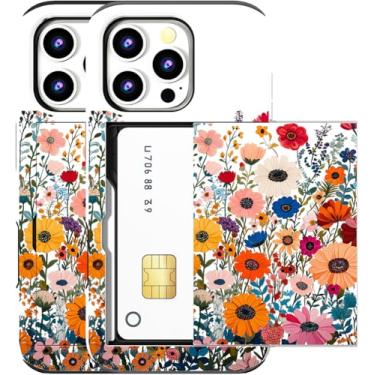 Imagem de MUQR Capa compatível com iPhone 15 Pro Max com porta-cartão fofo - Capa tipo carteira robusta com design Kawaii, proteção contra quedas de grau militar (flores brancas vibrantes)