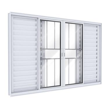 Imagem de Janela Veneziana de Alumínio com Grade 4 Folhas Móveis e 2 Fixas 120x150cm Lucasa Ideale Branco