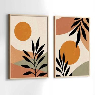 Imagem de Conjunto Quadros Decorativos com Moldura Folhas Formas Abstrato Kit 2 
