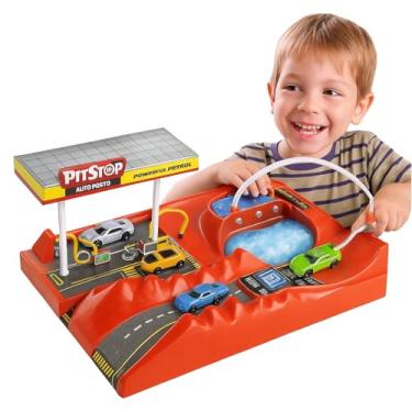 Imagem de Pista Pit Stop Infantil Lava Rápido com Água e Posto de Combustível Educativo – Brinquedo Interativo com 2 Carrinhos Miniatura, Pista de Corrida Infantil Menino Menina