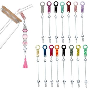 Imagem de Frinnovan 15 pacotes de berloques de copo com contas em barra em branco compatível com Stanley DIY com adaptadores de palha com contas Stanley, enfeite pendente, serve para canudos padrão, joias para