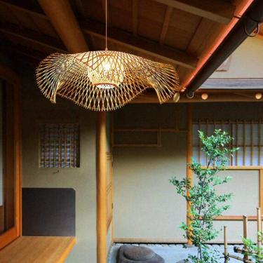 Imagem de Luminária pendente retrô de bambu E27 Lustre de rattan natural Iluminação rural Lâmpada de teto tecida à mão Quarto Restaurante Sala de estar Decoração de café Lâmpada economizadora de energ