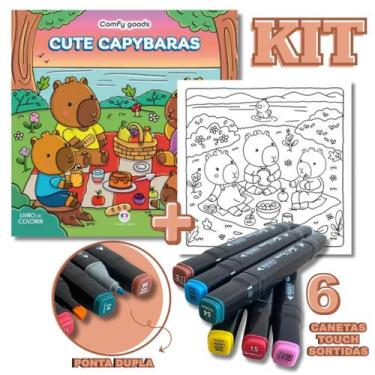 Imagem de KIT Livro de Colorir CUTE CAPYBARAS Comfy Goods + 6 Canetas Touch Pont