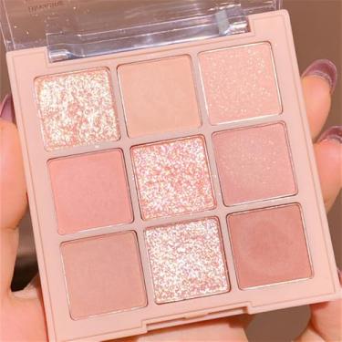 Imagem de GHFCZOO Paleta de sombras com glitter e pastel de 9 cores - de longa duração, cremosa, à prova d'água, para todas as idades (nº 02)