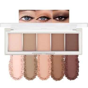 Imagem de Erinde Paleta de maquiagem fosca de 5 cores, sombra natural clássica nude neutra marrom nude, longa duração, à prova d'água, maquiagem para olhos castanhos, bege esbranquiçado, marrom claro a escuro